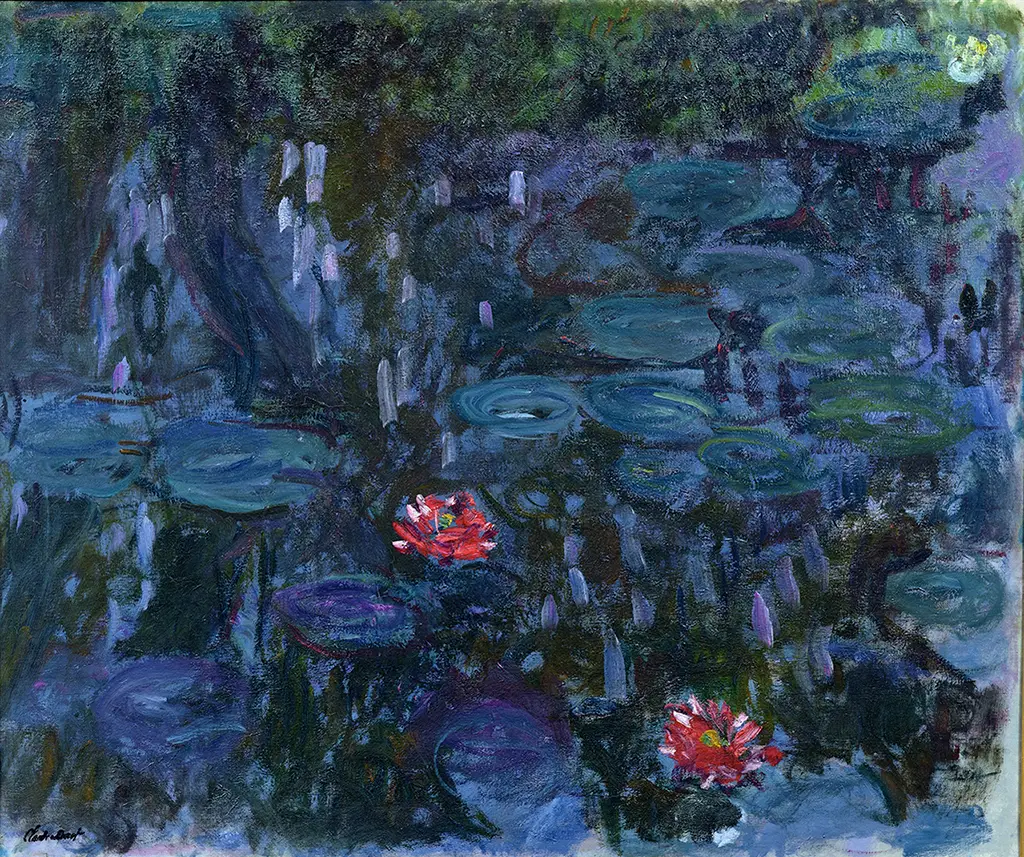 Water Lilies and Reflections of a Willow (1916–1919) in Detail Claude Monet